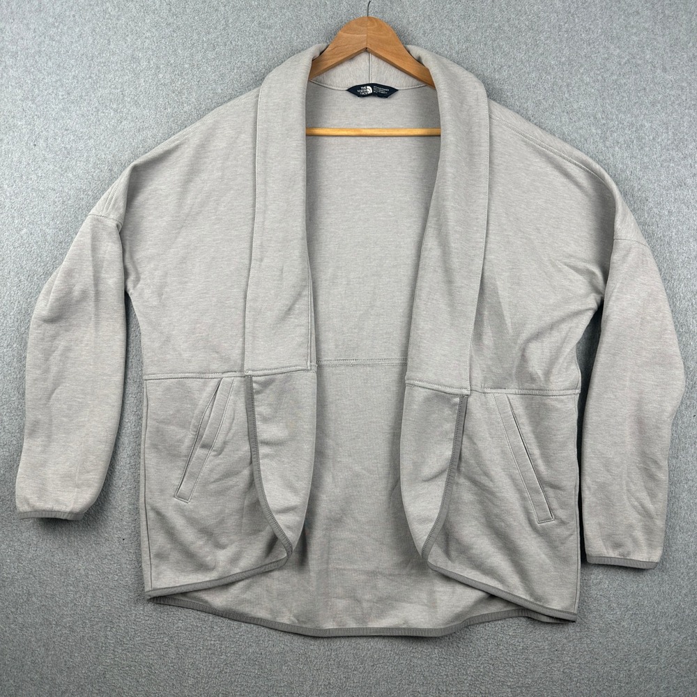 The North Face Cardigan Womens M Shawl Collar Grey Open Front Fleece Wrap